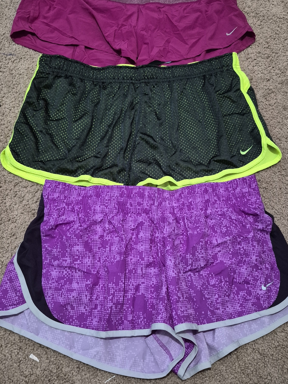 Nike Women’s Purple, Black & Neon Yellow Running Shorts Set - 3 Pack Sz XL